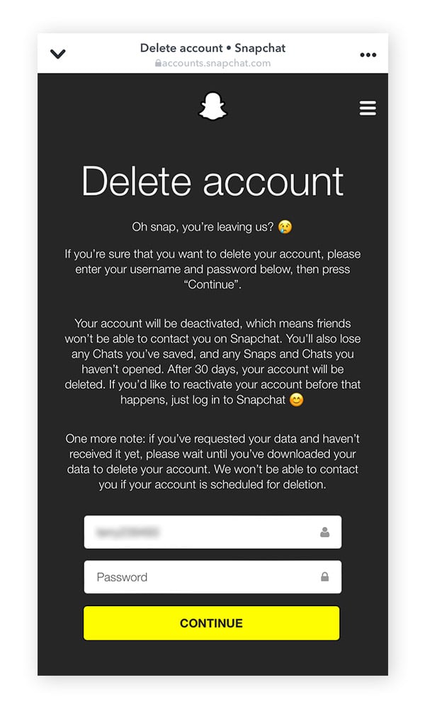 Deleting Snapchat Account Step by Step